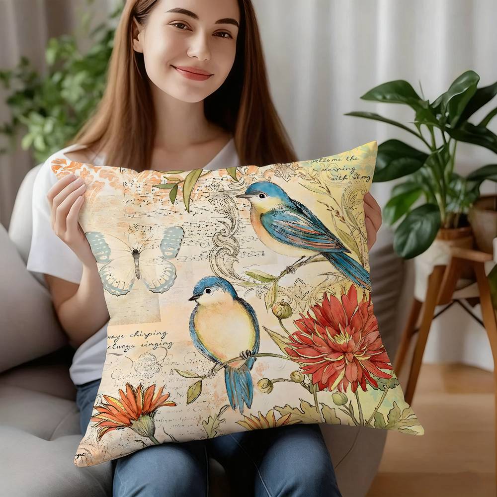 Vintage Floral Pillow Case Short Plush Sofa Decorative Gift Home Double-sided Printing Cushion