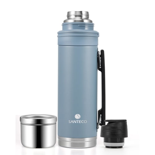 

SANTECO Vacuum Insulated Water Bottle, 1 Liter, with Cup, Keeps Cold or Hot, Large Capacity, 316 Stainless Steel Thermos Bottle with Handle, Sports Dr