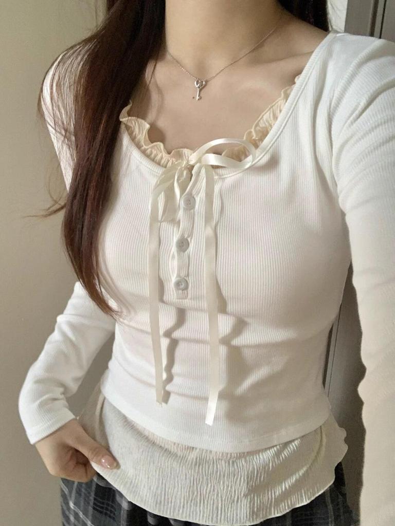 Autumn 2024 Women's Slim-Fit Two-Piece Long-Sleeve Chic Layered T-Shirt