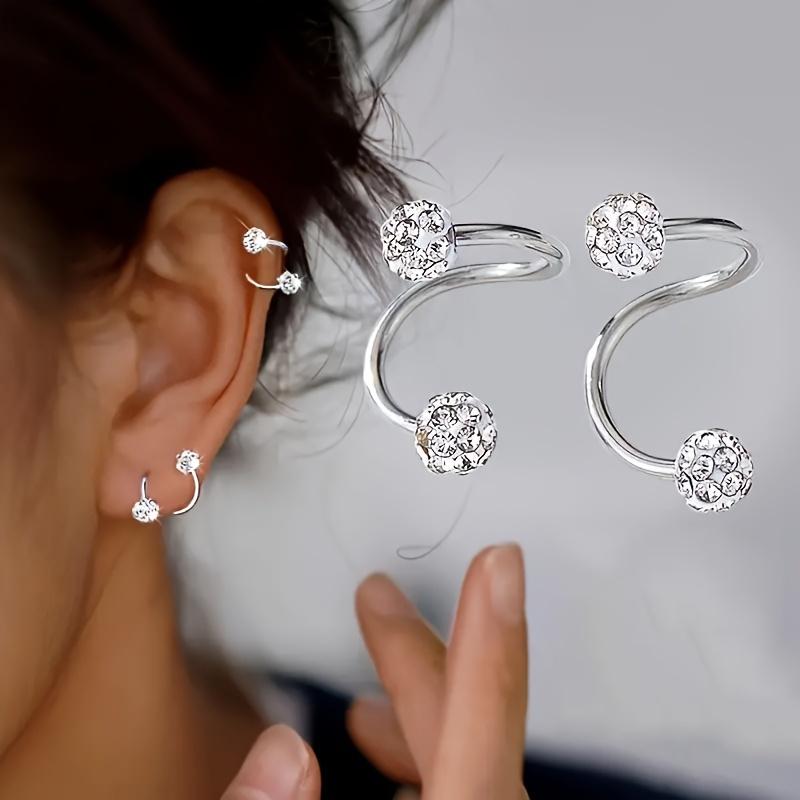 1 Pair Luxury Spiral Rod Ball Earrings, Stainless Steel, Versatile Daily Wear & Gift Jewelry, with Rhinestone Inlay for All-Season Fashion Accessory