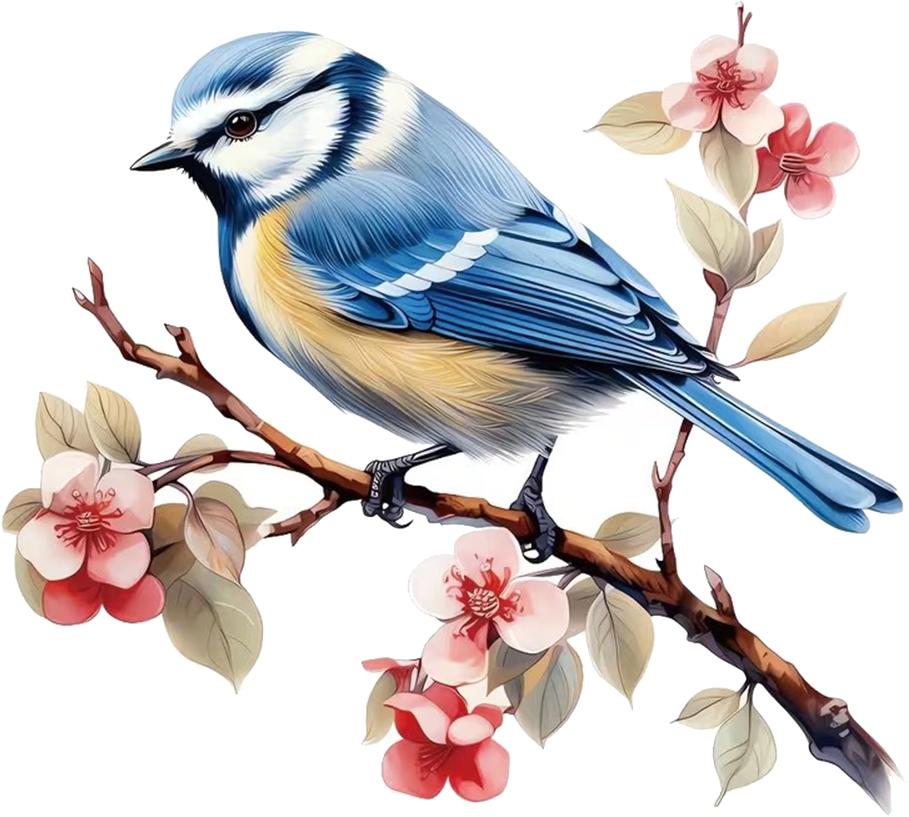 QT2002#15cm Contemporary Blue Bird and Blossoms Car Sticker, Suitable for Laptop, Car, Truck, Van, SUV, Motorcycle, Wall, Bumper, Window