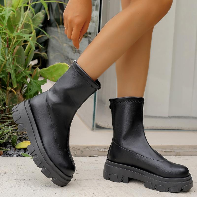 Ankle Women Chunky Platform Chelsea Boots Mid Heels Fashion Goth Walking Winter New Casual Woman Short Botas Mujer
