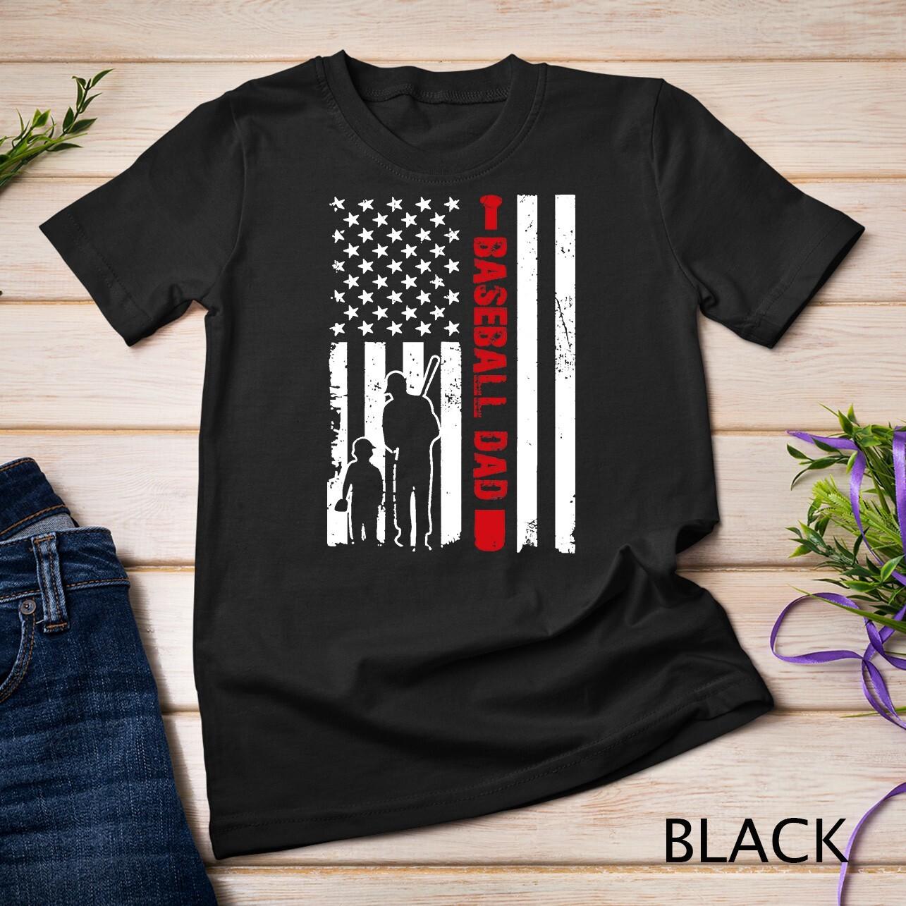 Mens Proud Baseball Dad American Flag Sports T-Shirt Mens Womens Tees Top Unisex T-Shirt Mens Womens Tees Top M