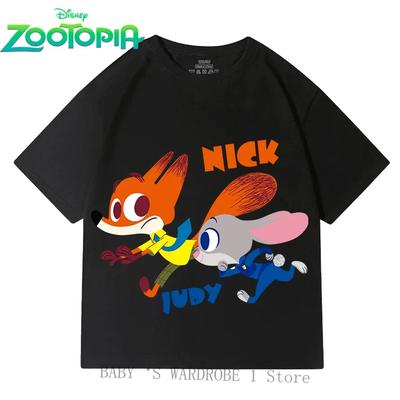 Disney Zootopia Cartoon Cotton Short Sleeve Shirts for Boys and Girls 3-12 Years Cute Fashionable Design