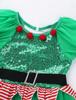 Girls Christmas Fairy Costume Short Puff Sleeves Sequined Striped Peplum Mesh Tutu Leotard Dress Hat Included