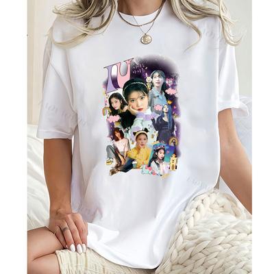 IU Tshirt Unisex Women  Unisex Lee Ji Eun Fans Clothes Popular Shirts Uaena Short Sleeve Round Neck Streetwear Kpop Top