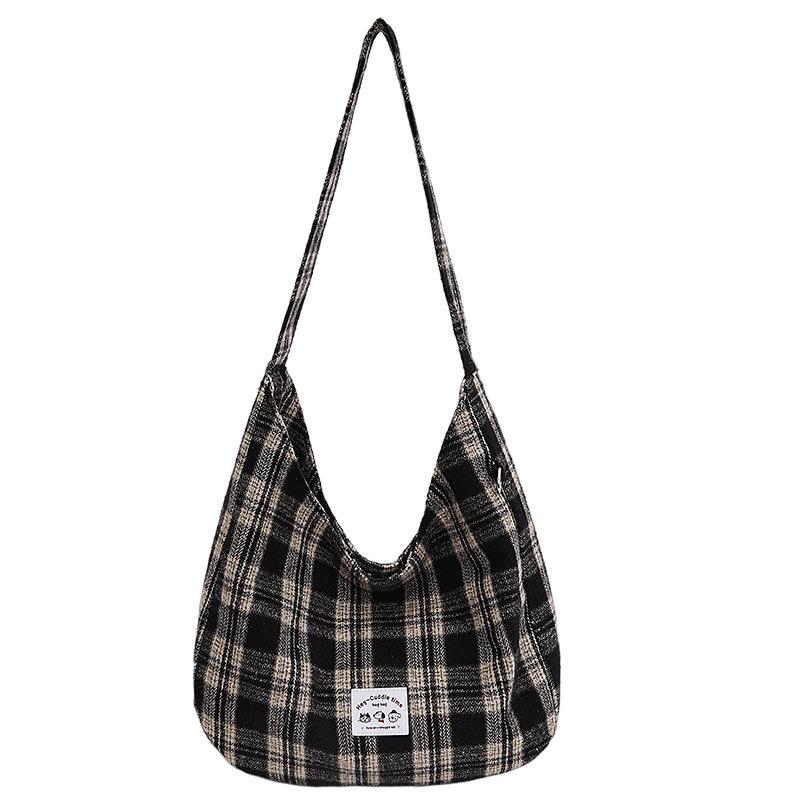 

Женская сумка-тоут через плечо большой вместимости в клетку для работы и повседневного использования 43x14x27 cm