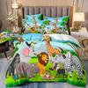 3pcs Cartoon Lions Elephants AnimalsThemed Bedroom  Duvet  Cover  Soft and Comfortable Cute Animal Covers, Single Queen Dormitor