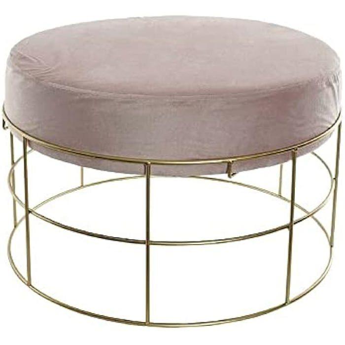 Pouf - DKD Home Decor - Doré Métal - Polyester Rose Clair - 60x60x37,5 Cm - Design Contemporain