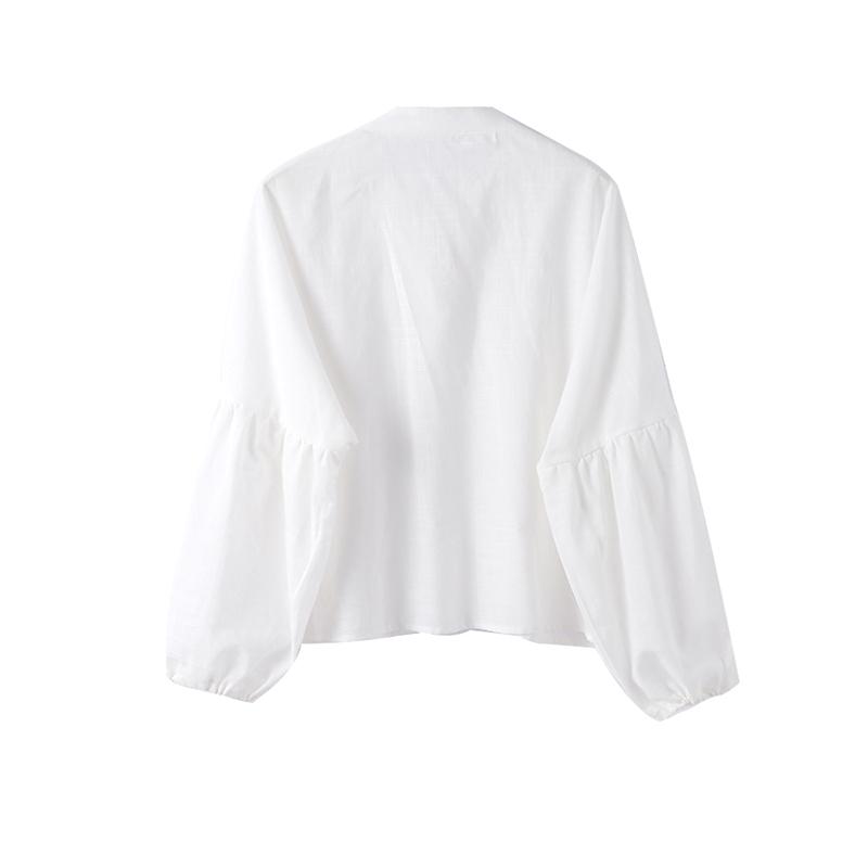 Damen-Shorts-Set aus Baumwolle und Leinen, einfarbig, lockerer V-Ausschnitt, Laternenärmel, Schnürhemd, Shorts mit elastischer Taille, Harajuku, täglicher zweiteiliger Sommer