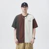 New Summer Japanese Trendy Contrasting Color Trendy Round Collar Pure Cotton 250g Loose T-shirt