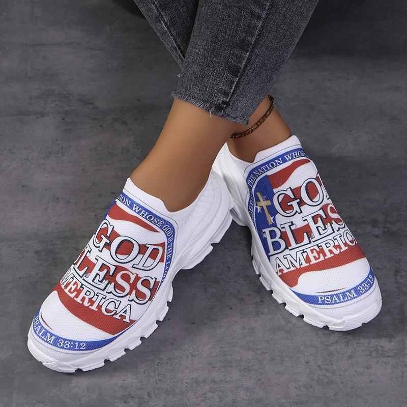 Autumn Prints Platform Sneakers for Women Plus Size Breathable Mesh White Sneakers Woman Slip On Thickbottom Vulcanized Shoes