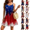 Ärmelloses Damen-Trägerkleid, locker, lässig, elegant, Strand, mit Aufdruck zum Unabhängigkeitstag
