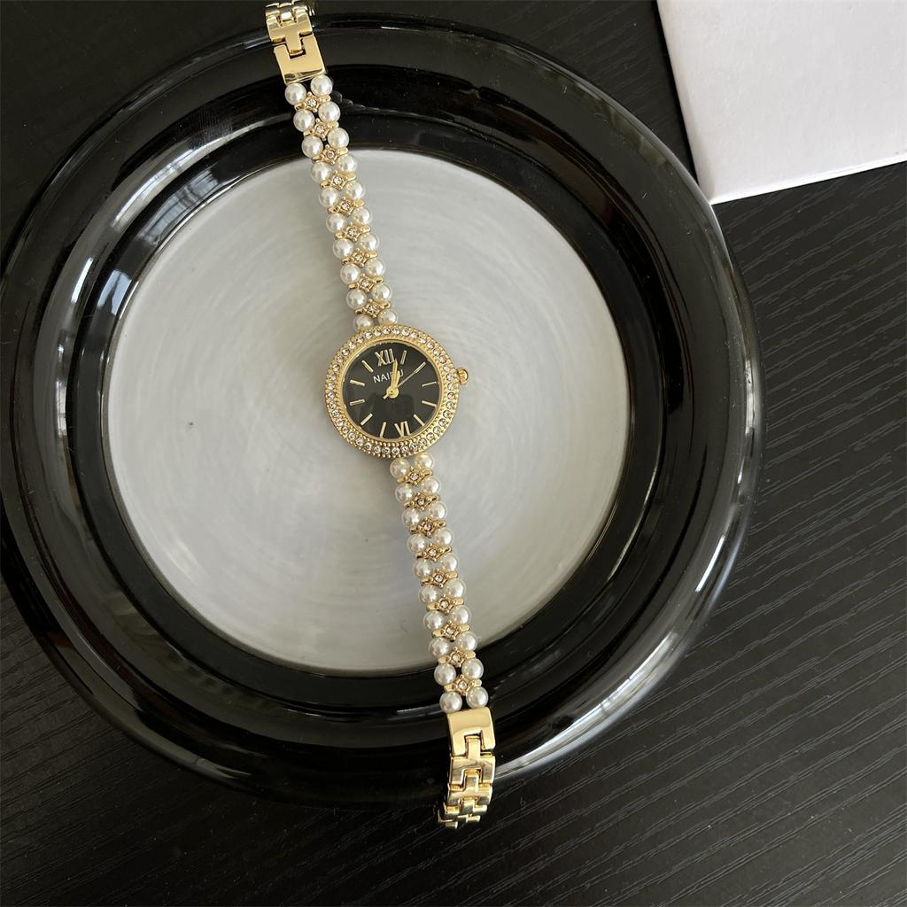 Naidu Diamond-Encrusted Watch Women'S Exquisite Small Fragrant Style High-Value Pearl Bracelet Watch Quartz Small Dial