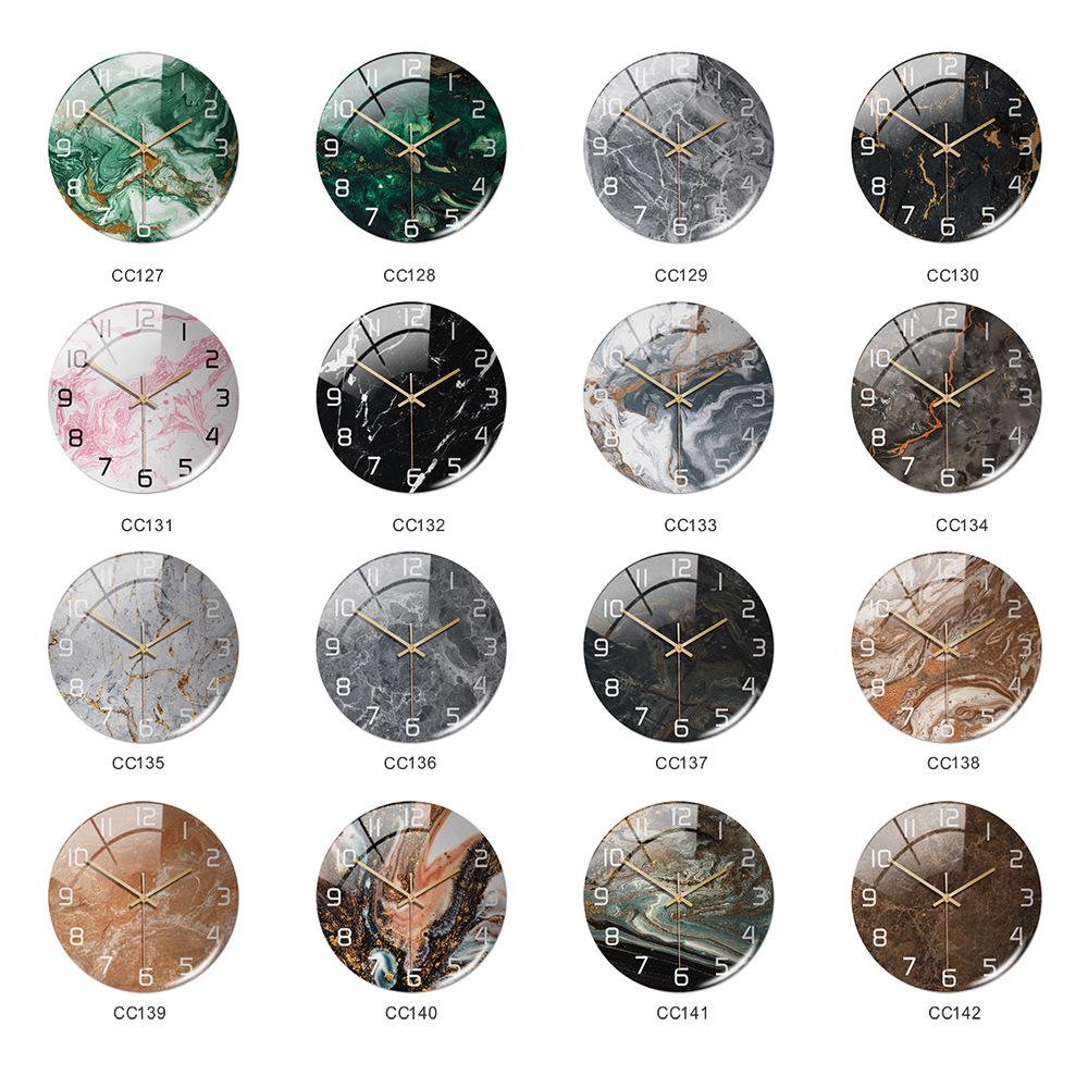 CC127-142 Luxurious Round Marble Wall Clock, 3D Creative Acrylic Design for Home Decor