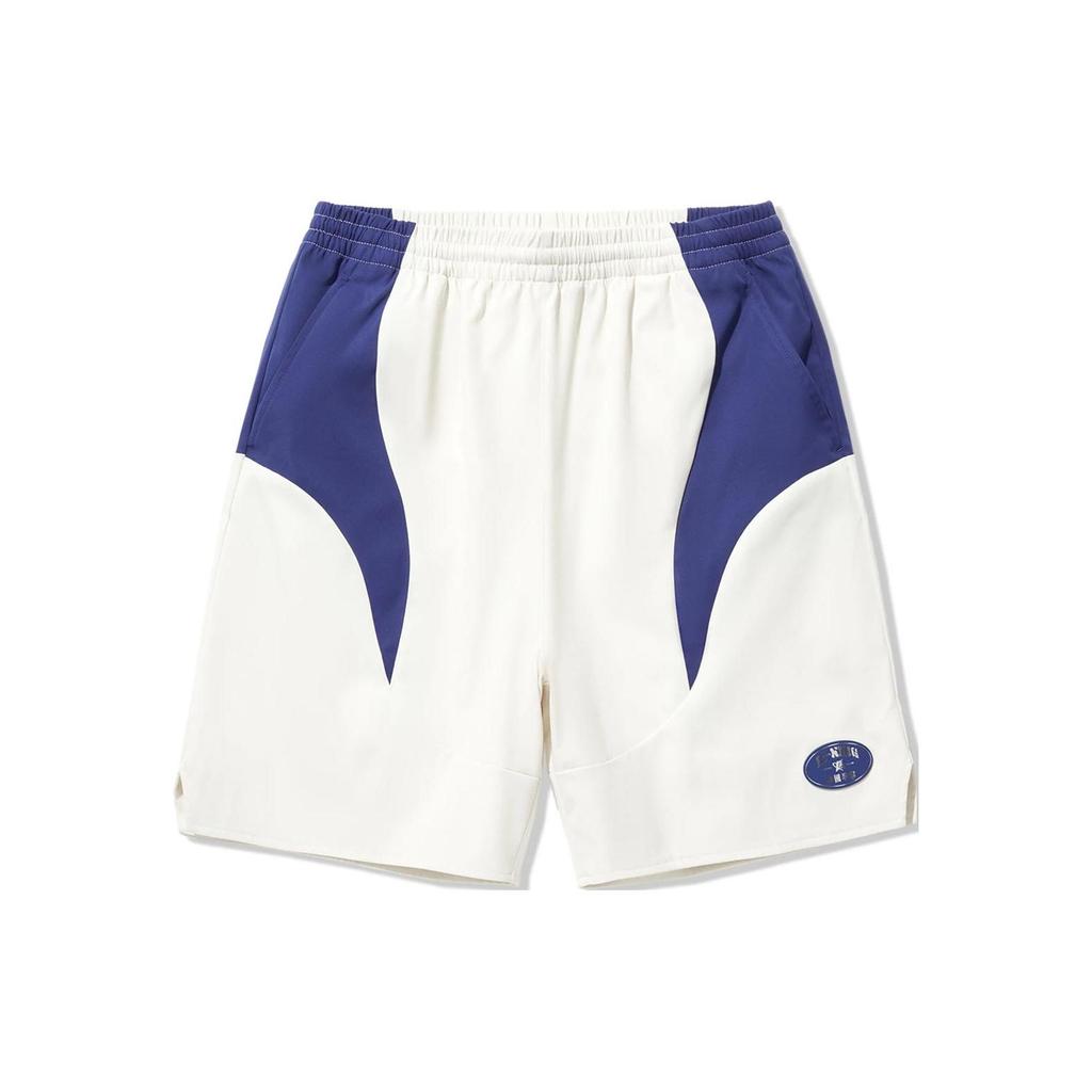 Li Ning Color Block Mid Rise Straight Loose Sports Shorts Men Shorts Off-White Shadow-Purple Blue AKSU165-2
