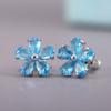 Blue Flower Stud Earrings for Women Delicate Daily Jewelry