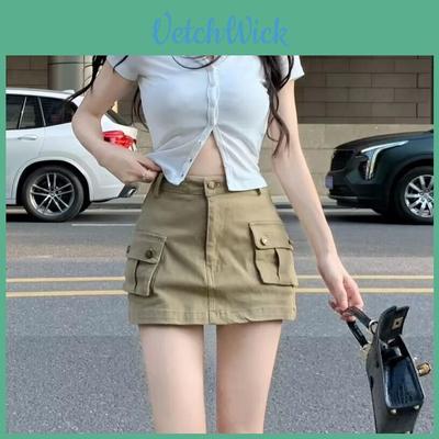 Modern Girl Khaki Short Skirt With Noniron Polyester Fabric For Daily Outings