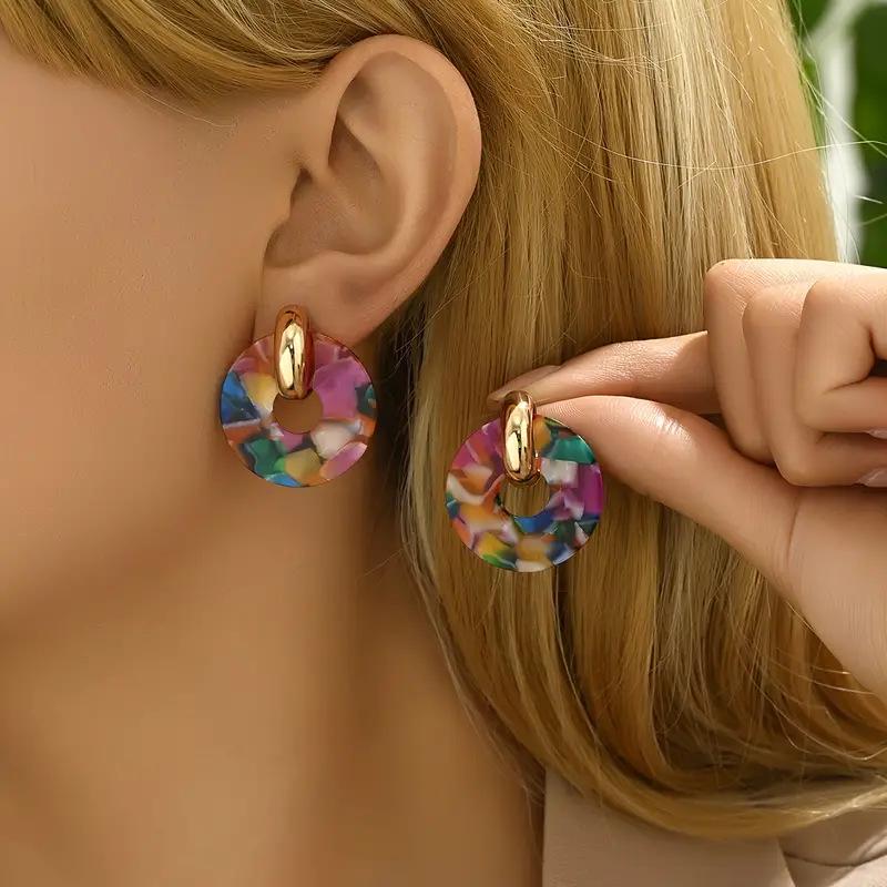 Acrylic Round Acetate Fiber Stud Earrings, Creative & Elegant Style