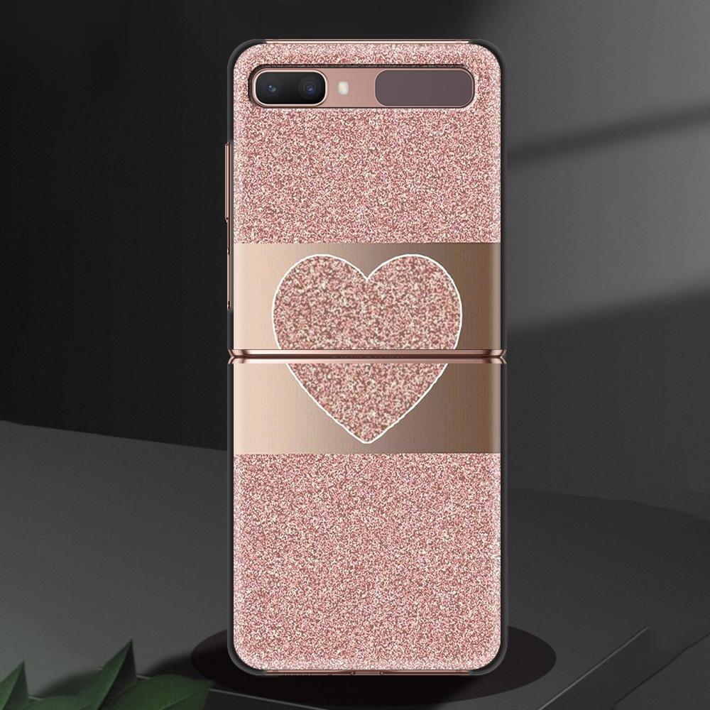 Gold Pink Rose Glitter Hearts Luxury Black Hard Case For Samsung Z Flip Z Flip3 Phone Case For Galaxy Z Flip 5G Foldable Cover