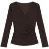 Solid Color Mesh V-neck Long Sleeve T-shirt for Women - Trendy Autumn Mom Base Layer Top