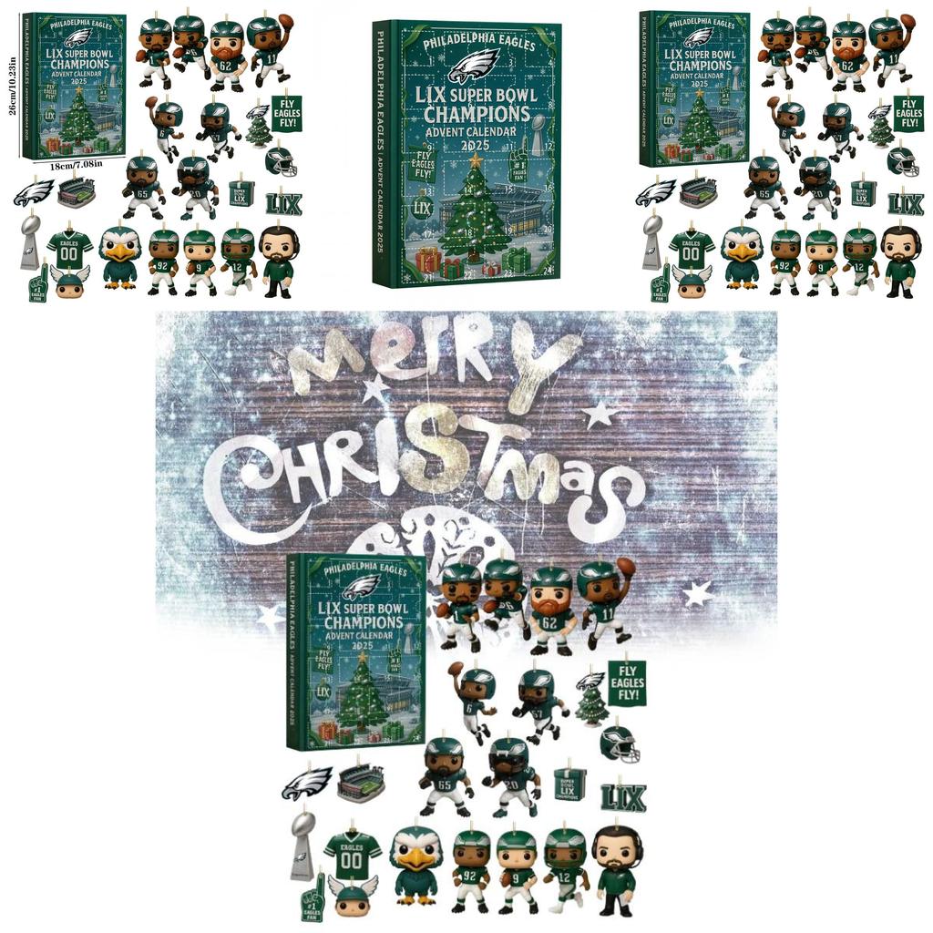 Calendar de Crăciun Philadelphia Eagles Cutie Oarbă Cu Ornamente Acrilice Pentru Cadouri de Petrecere de Sărbători