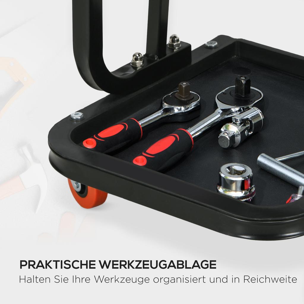 Workshop Stool, Rolling Machine Stool with 360 degrees Swivel, Padded Seat, Tool Tray, Red