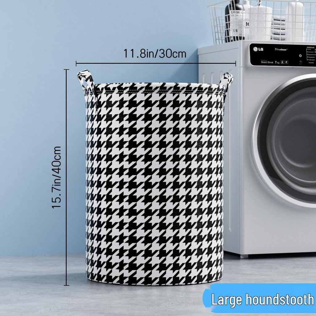 Houndstooth Extra Large Folding Fabric Laundry Basket & Bathroom Organizer
