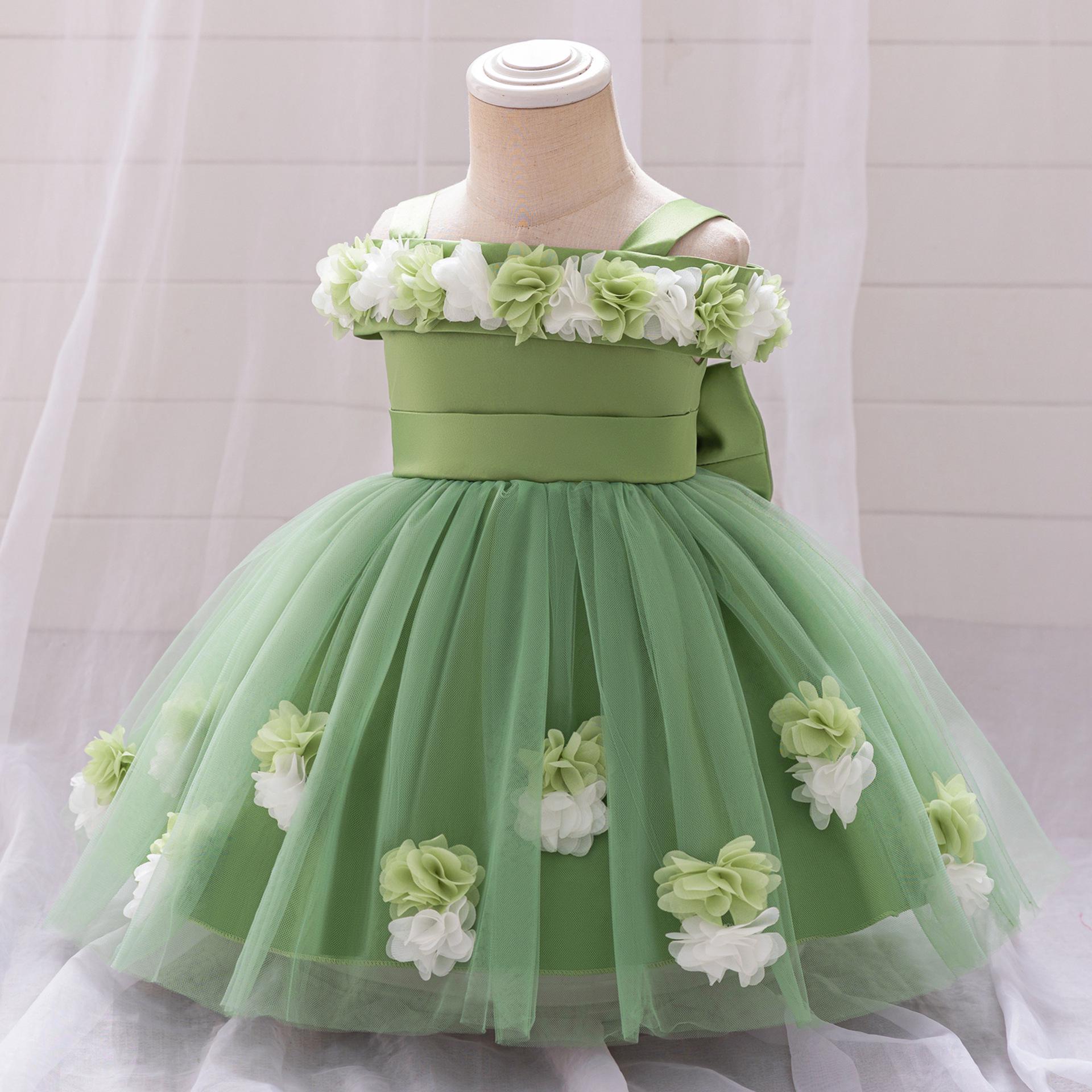 

Річна дитяча сукня принцеси: Квіткова сітчаста сукня з відкритими плечима для виступу 80cm/9-12M