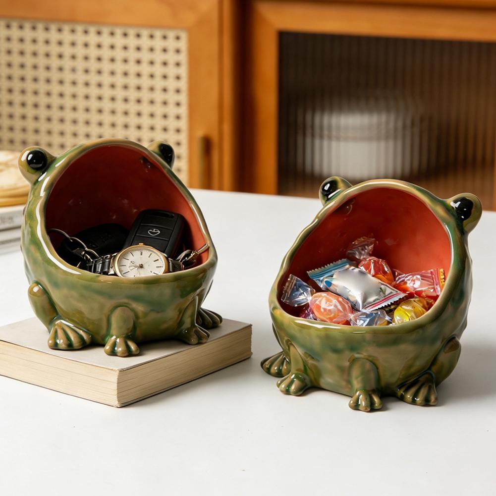 Caja de Sal de Cerámica Rana, Mini Bodega de Condimentos con Tapa, Tarro de Especias Verde Lindo para Almacenamiento en Encimera, Soporte de Sal de Porcelana