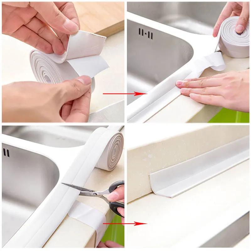2pcs Bathroom Kitchen Sealing Tape Self Adhesive Tile Sink Bath Shower Sealing Strip Pink Waterproof Kitchen Accessories Wall Sticker
