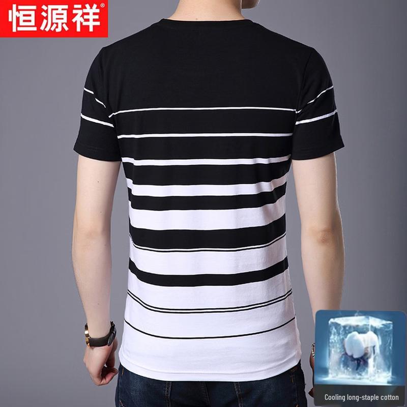 Hengyuanxiang Men's Striped Mercerized Cotton T-Shirt
