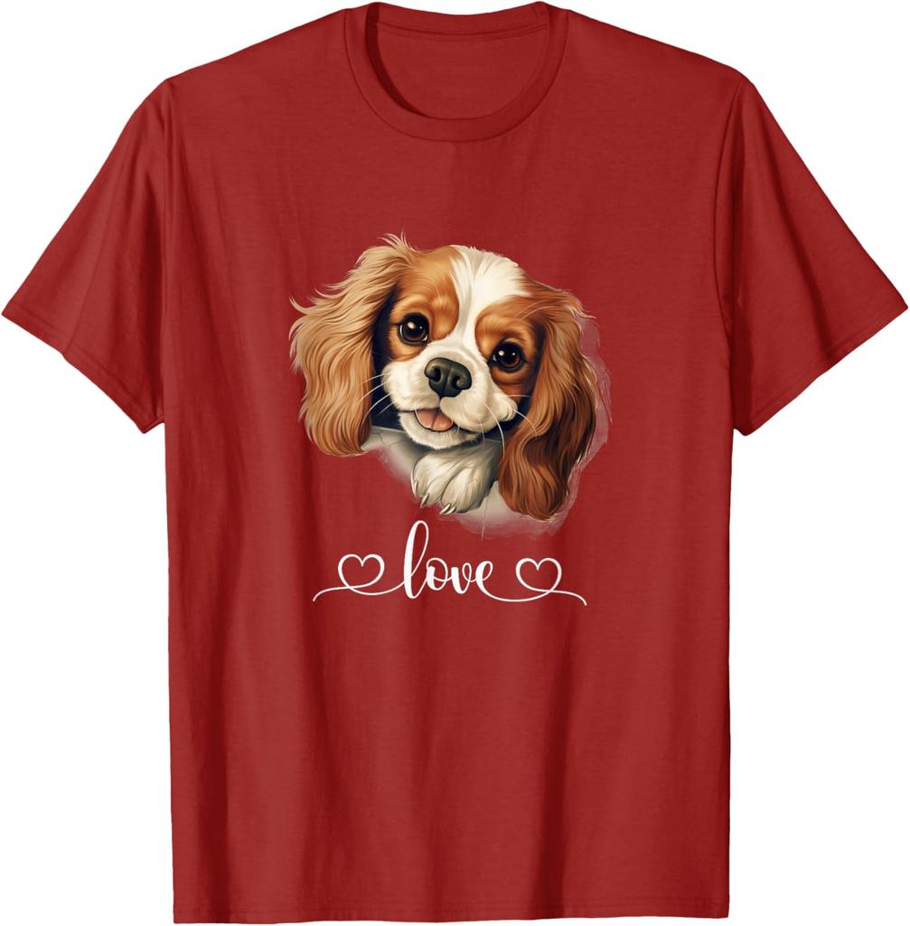 Cavalier King Charles Spaniel Dog Love Graphic Print Cotton T-Shirt Casual Round Neck Tee