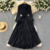 French retro elegant dress women's design sense single-breasted buckle loose waist straps show thin temperament knee-length dress