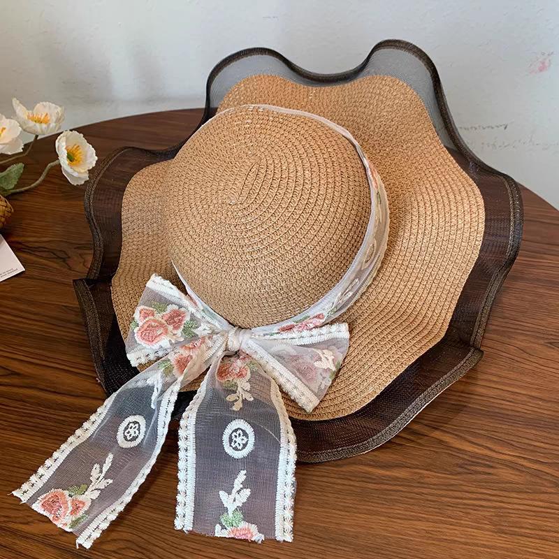Summer French Big Brim Sun Hat Women's Fashion Ins Seaside Sun Protection Straw Hat Pastoral Pearl Face Small Sun Hat