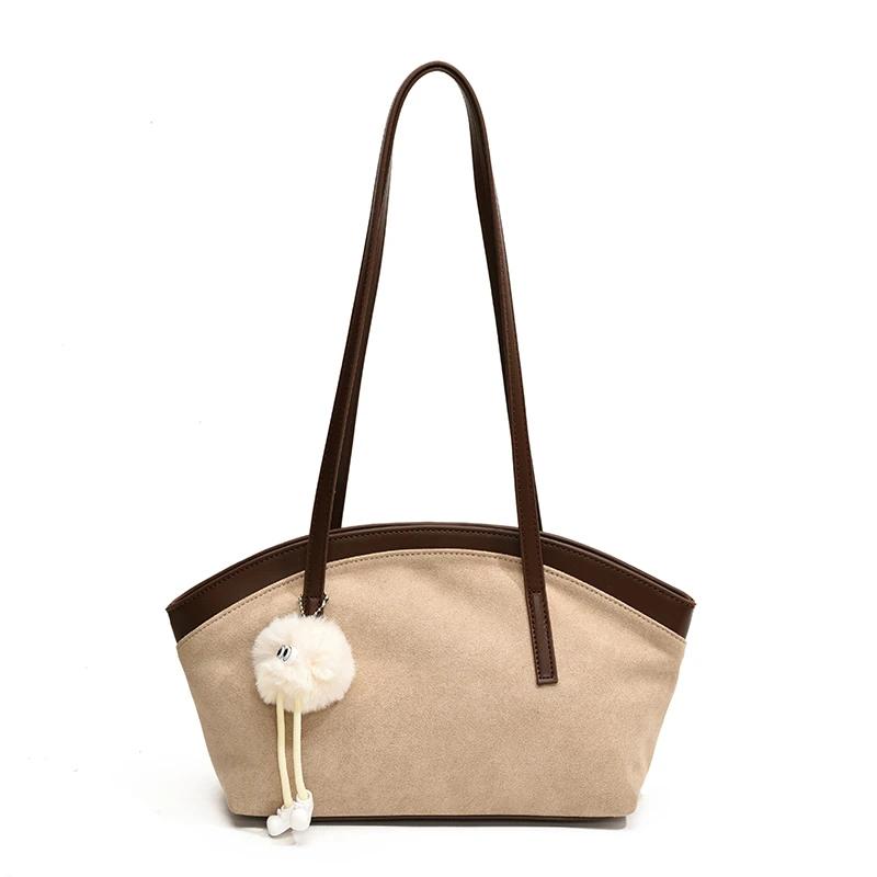 Monochromatic Faux Suede Shoulder Bag for Women Casual Bag Large Capacity Stitching Line Fashion