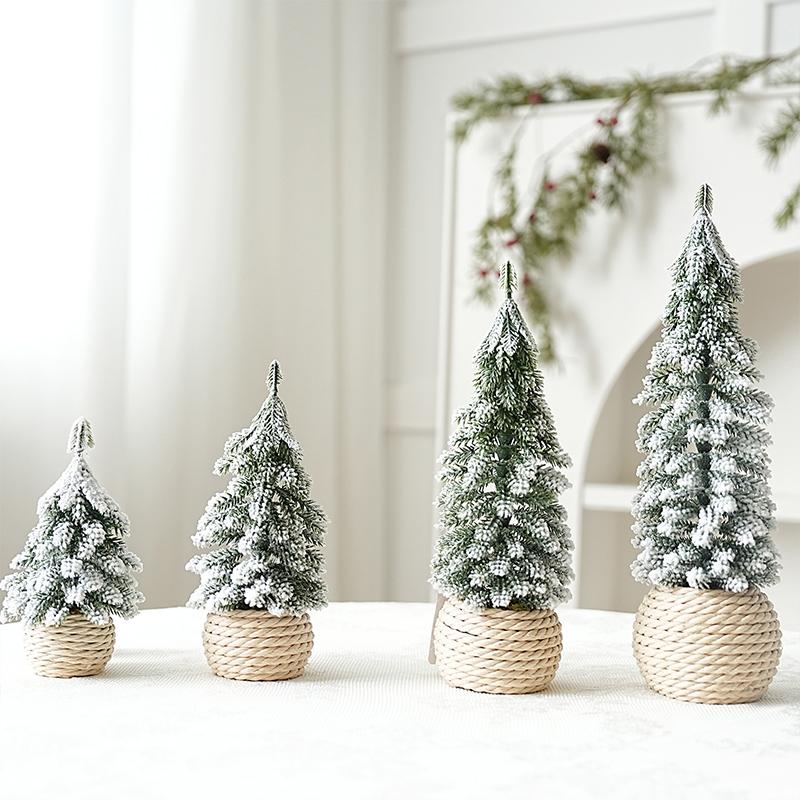 1PC Small Green Christmas Decor Plastic Christmas Tree Window Display Decor Flocked Artificial Christmas Tree
