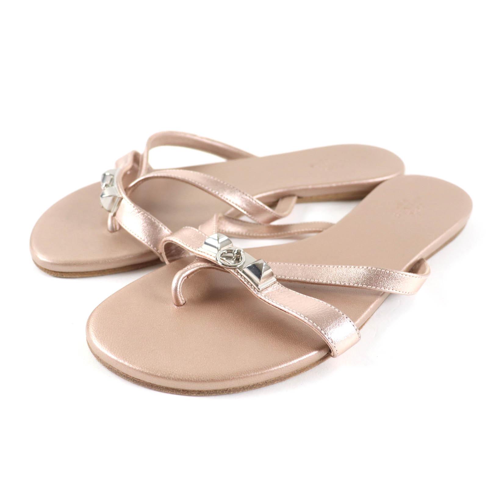 

Great HERMES Sandals Medor Leather Thong Metal pink leather Women 36.5 Used