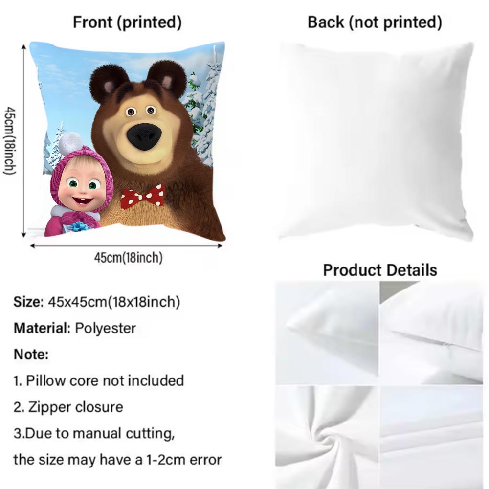 Cartoon M-Masha And The Bear Cushion Cover Premium Comfort Reversible Pillow Cove -Two In One Design For Any Room & Car Interior