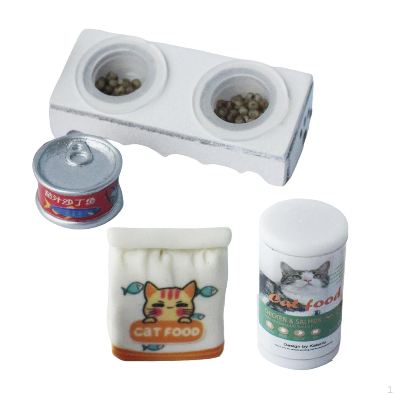 

4 Pieces 1/12 Scale Miniature Cat Bowl Food Can Doll Accessories Decoration Simulation Furniture Style A