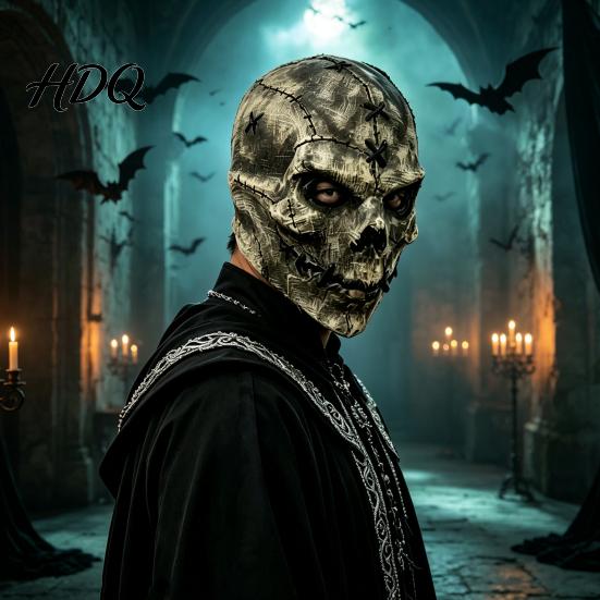 Realistic Latex Face Cushion Horror Skull Masque, Scary Halloween Hood Masque with Costume Accessories Stitched Texture, Creepy Accessory for Cosplay