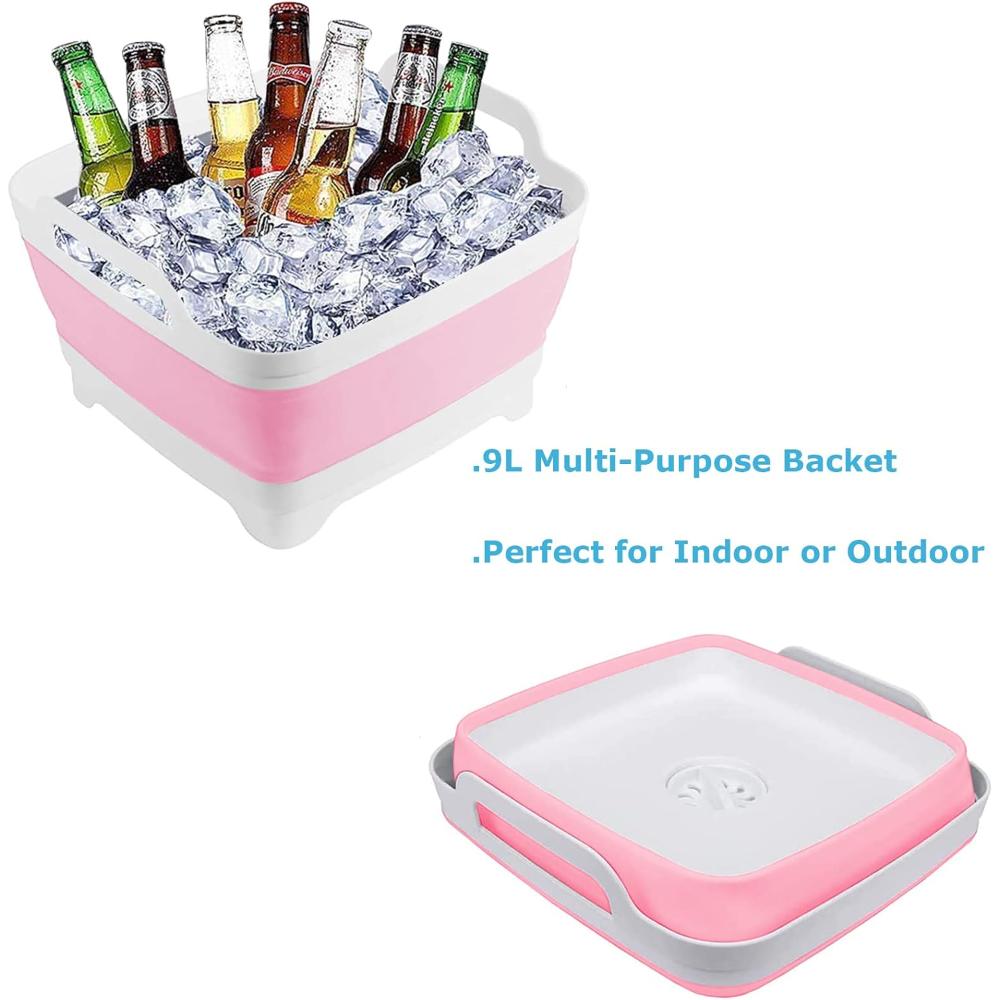 8.5L Collapsible Dish Tub with Drain Plug, Portable Collapsible Dish Basin, Camping Sink for Washing Dishes, Laundry & Kitchen Use