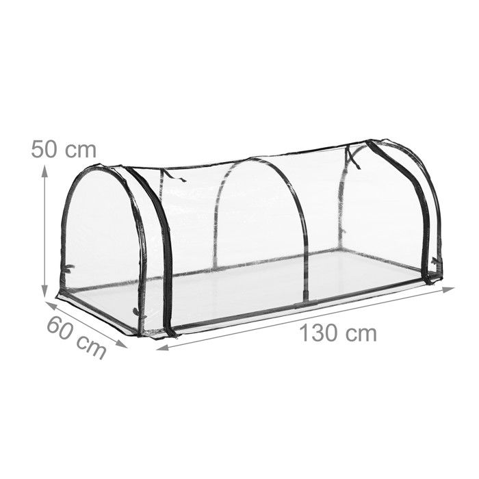 Relaxdays serre de jardin, tunnel plantations, h x l x p : 50 x 130 x 60 cm, tunnel avec porte, pvc, transparent/noir