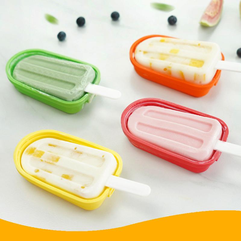 4PC Silicone Ice Cream Mold Reusable DIY Fruit Ice Cream Maker Popsicle Moulds