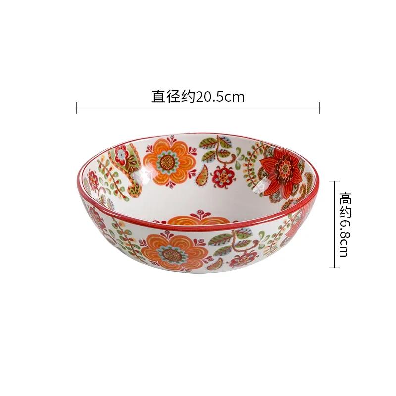 Creative Bohemian Style Ceramic Plates Retro Restaurant Salad Pasta Plate Delicious Dishes Large Soup Bowls Household Tableware