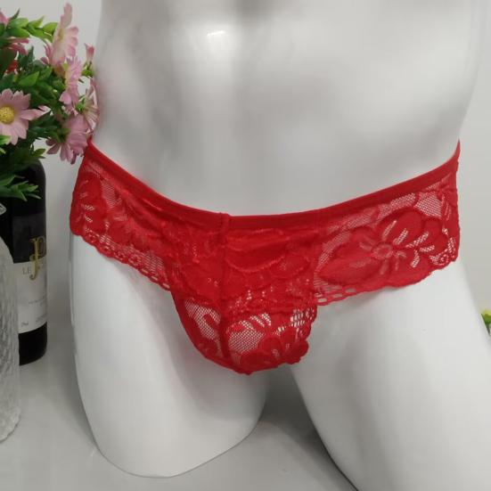 Yousheng Men Underpants Hollow Out Lace Thin Low-waist Jockstraps Pouch Male Panties Gay Men Nightclub Performance Male Briefs for Bedroom Honeymoon