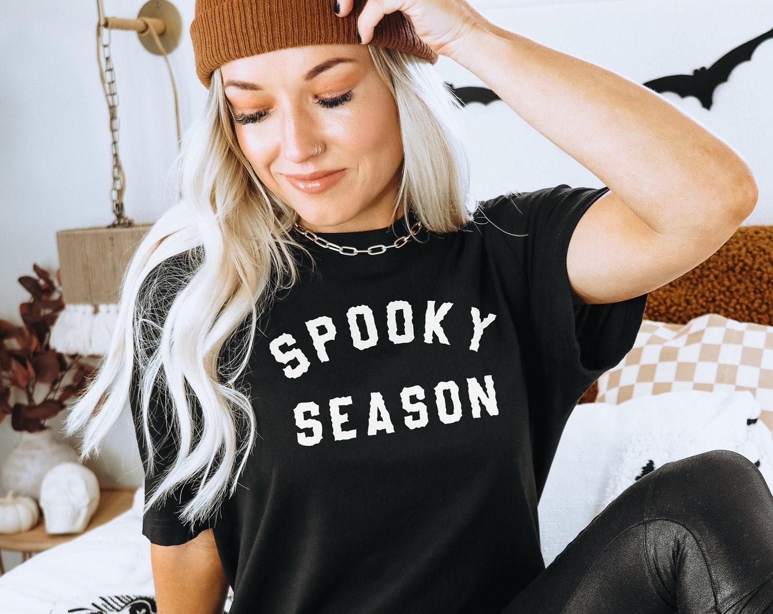 Spooky Season Shirt, Black Halloween T Shirt, Cute Spooky Graphic Tee, Trick or Treat Outfit S