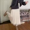 Korean-Style Women's Autumn Winter High Waist Slim-Fitting Knitted Midi Skirt with Lace Trim A-Line Versatile Knitted Skirt