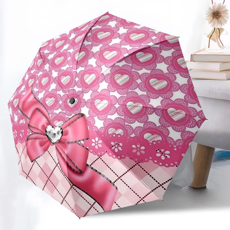 

1pc Pink Heart Lace Pattern Automatic Open/Close Umbrella - Compact Travel Umbrella, Durable Construction, Fashionconscious yy251208107