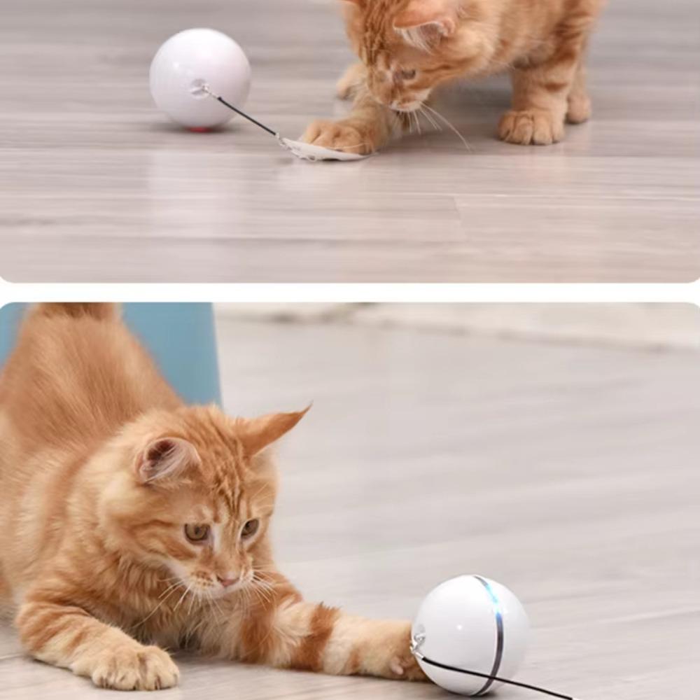 Automatic Smart Cat Toys Ball Interactive Catnip USB Rechargeable Self Rotating Colorful LED Feather Bells Toys Pet Products
